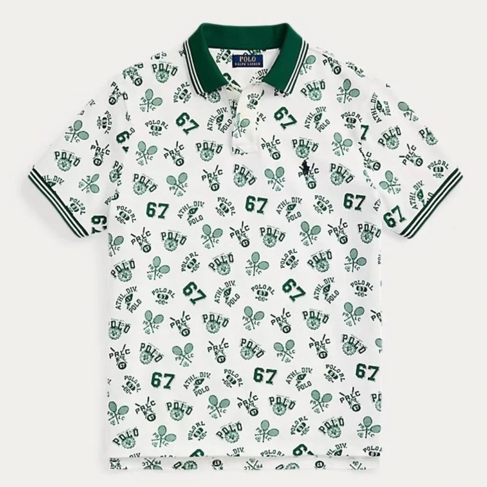 Polo Ralph Lauren Classic Fit Print Mesh Tennis Graphic Polo Shirt Green Large